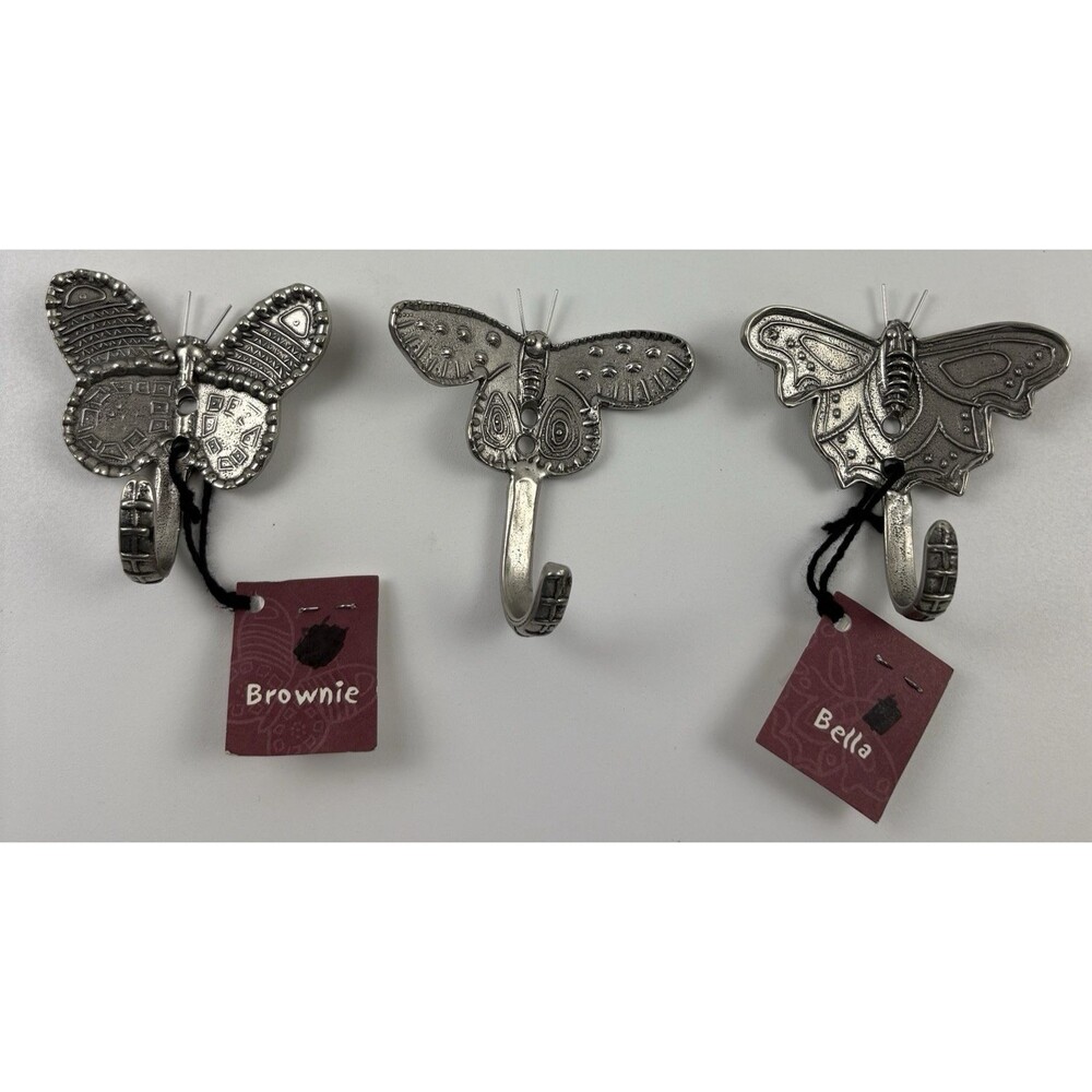 Rare Lot of 3 Different Pewter Butterfly Hooks Metal Art TW Tin Woodsman 2 NWT
